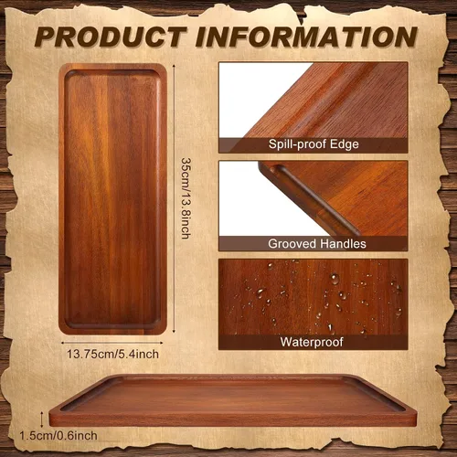 Vista 2 de Paquete de 10 bandejas de madera maciza para servir de madera de acacia, tableros rectangulares para charcutería con mango ranurado