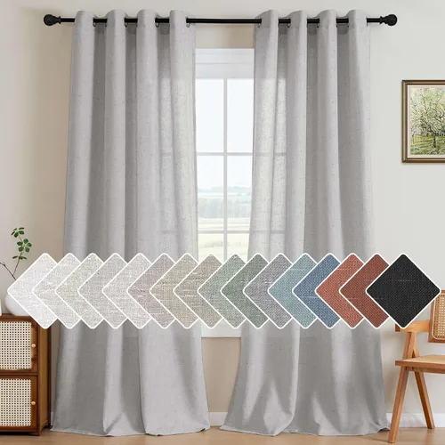 Vista 14 de H.VERSAILTEX Elegant - Cortinas texturizadas de lino natural mezclado con eficiencia energética, filtrado de luz, con ojales de níquel