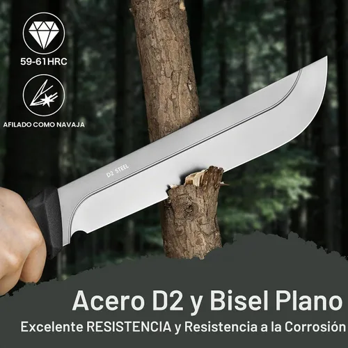 Vista 2 de NedFoss 16" Survival Machete with Sheath, D2 Steel 0.22" Thick Full Tang Blade Machete Knife with Flat Grinding, Machete for Cutting Trees, for Yard