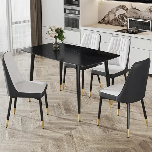 Vista 8 de Ebullient Mesa de comedor para 4, mesa de comedor rectangular de mármol, mesa de comedor de mármol sintético, mesa de comedor moderna con marco