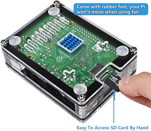 Vista 5 de Miuzei Funda para Raspberry Pi 3 con ventilador Cooling Pi 3B con 3 disipadores de calor 5V 3A fuente de alimentación compatible con Raspberry Pi 3
