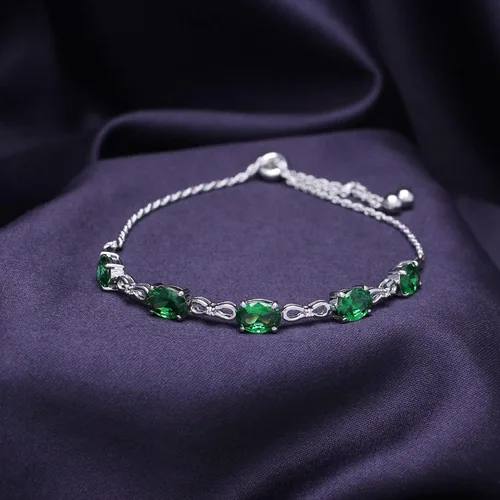 Vista 3 de SAVEARTH DIAMONDS Pulsera ajustable de plata de ley 925 con esmeralda verde y diamante cultivado en laboratorio blanco para mujer
