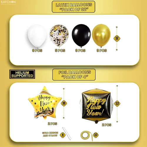 Vista 4 de Feliz Año Nuevo 2026/5 Juego de globos dorados con estrella