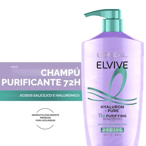 Vista 2 de L'Oreal Paris Elvive Hyaluron + Pure - Juego de champú y acondicionador clarificante y acondicionador rehidratante con ácido salicílico y ácido