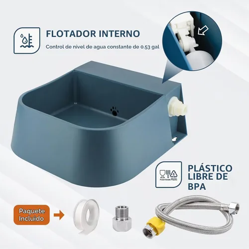Vista 3 de Cuenco de agua para perros para exteriores, dispensador automático de agua para perros de 2 litros con manguera de 59 pulgadas y válvula