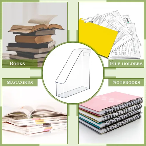 Vista 7 de 6 piezas de acrílico transparente para archivadores de revistas, organizador de escritorio de plástico con asa, estante vertical para revistas