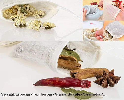 Vista 2 de 20 bolsas de muselina con cordón, bolsas de algodón natural sin blanquear para hierbas y estopas para café y té, caldo de sopa, caldo de sopa