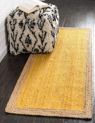 Vista 14 de Unique Loom Colección de yute trenzado de calidad clásica hecha natural tejida a mano con detalles de color sólido, alfombra rectangular de 2 pies 0