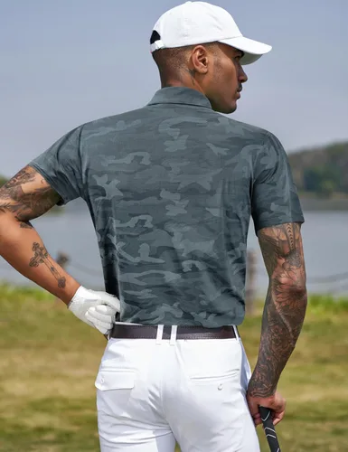 Vista 37 de TAPULCO Camisetas tipo polo de secado rápido para hombre, diseño de camuflaje, atléticas, ligeras, transpirables, casuales, para golf
