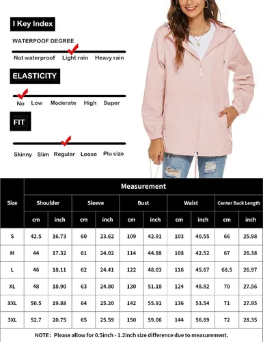Vista 6 de Avoogue Chaqueta impermeable para mujer, ligera, transpirable, con capucha, rompevientos activos con bolsillo