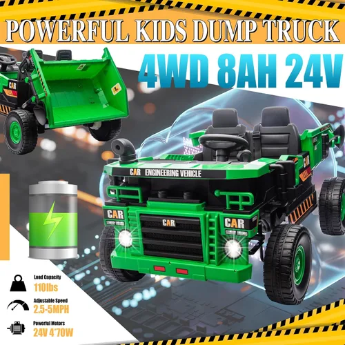 Vista 4 de FINITO Juguetes de paseo de 24 V para niños grandes, camión volquete eléctrico y pala extra, auto de juguete eléctrico para niños, auto de juguete