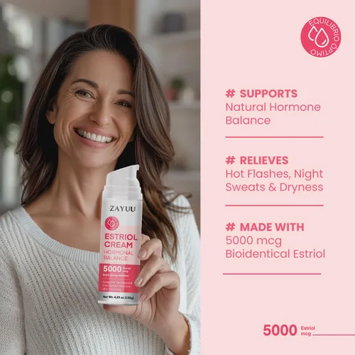Vista 2 de Crema facial de estriol para mujeres: hidratante con isoflavonas de ñame silvestre, trébol rojo y soya - Cuidado botánico de la piel para comodidad