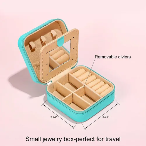 Vista 4 de Parima Regalos de cumpleaños para mujeres, joyero personalizado, regalos de cumpleaños, portátil, organizador de joyas azul, esencial para mujeres