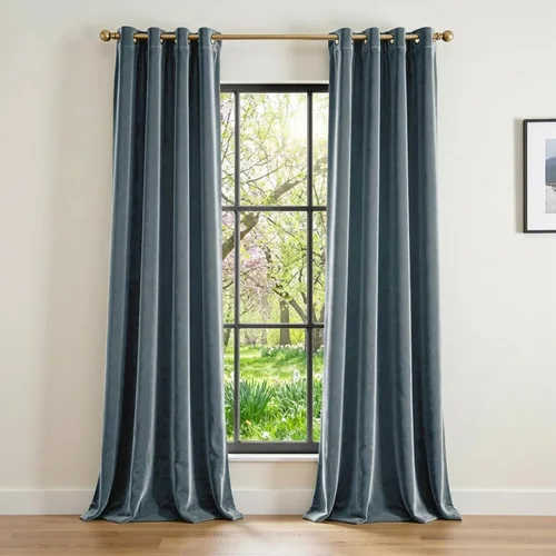 Vista 39 de Lazzzy Cortina opaca de terciopelo azul con aislamiento térmico para dormitorio, sala de estar, oscurecimiento de privacidad, cortinas de terciopelo