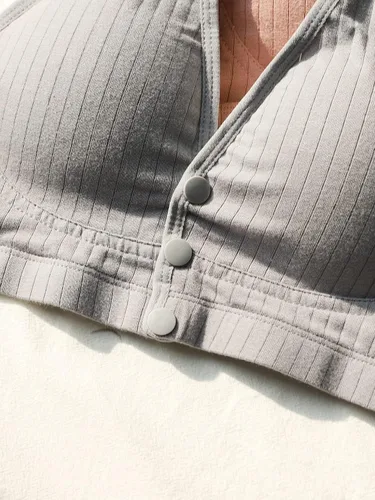 Vista 5 de OYOANGLE Sujetador de maternidad para mujer, 5 piezas, con botones frontales, cómodo, sin varillas, para lactancia materna