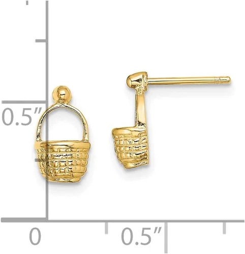 Vista 4 de Aretes de poste de oro amarillo de 14 quilates con parte trasera plana 2-D (2 de 2) - 0.394 in x 0.236 in