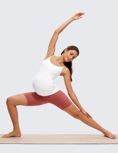 Vista 4 de CRZ YOGA Butterluxe - Camiseta sin mangas de maternidad con espalda en Y para mujer, fruncida, básica, sin mangas, atlética, para yoga