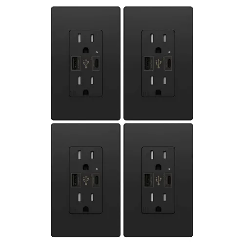 Vista 10 de Micmi USB C + A PD Power Delivery 24W Toma de corriente dual de alta velocidad, capacidad de carga rápida inteligente, placa de pared resistente a