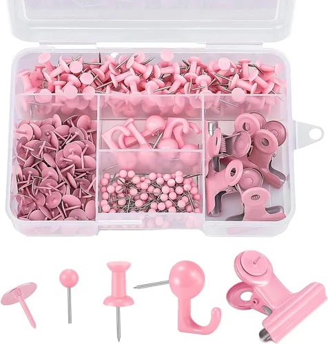 Vista 10 de Juego de 310 chinchetas, tachuelas negras decorativas para tablero de corcho con gancho para chinchetas, clip para chinchetas, 5 estilos, accesorios