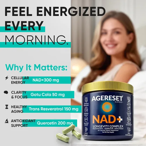 Vista 6 de AGERESET NAD Suplemento NMN Alternativo Liposomal + Gotu Kola para Mujeres y Hombres con Resveratrol, Quercetina, Gotu Kola