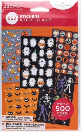 Vista 5 de American Greetings 522 calcomanías de Halloween para niños, varios temas de Halloween