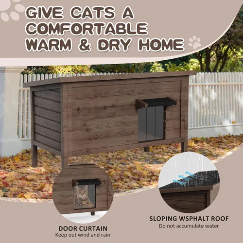 Vista 5 de Casa para gatos al aire libre, refugio para gatos totalmente aislado exterior de madera para múltiples gatos, condominios callejeros, granero, gato