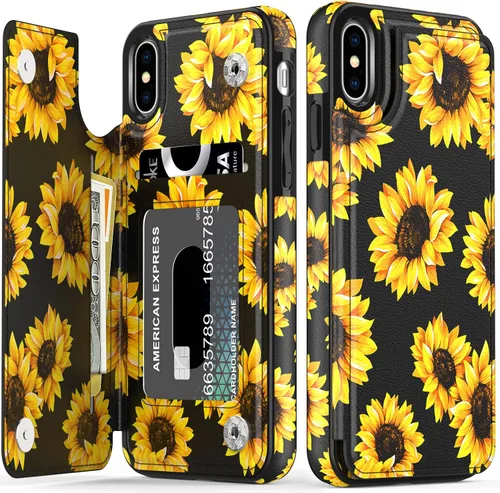 Vista 9 de LETO Funda para iPhone X, funda para iPhone Xs, funda de piel tipo cartera con diseños de moda para niñas y mujeres, funda tipo folio con ranuras