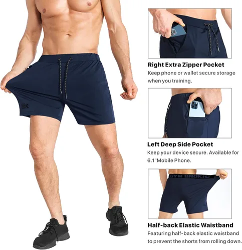 Vista 2 de BROKIG Pantalones cortos de gimnasio ligeros para hombre, pantalones cortos de entrenamiento atlético para hombre con bolsillos para culturismo