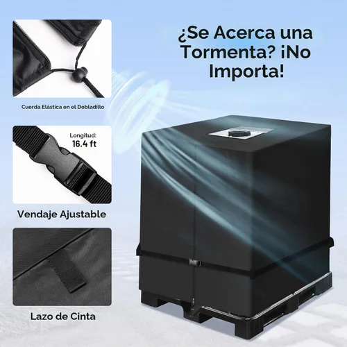 Vista 4 de NEVERLAND Funda para IBC Tote 275 Galones, 420D Cubierta para Tanque de Agua, Negra, Protector Solar para Tote, Resistente al Agua, Compatible