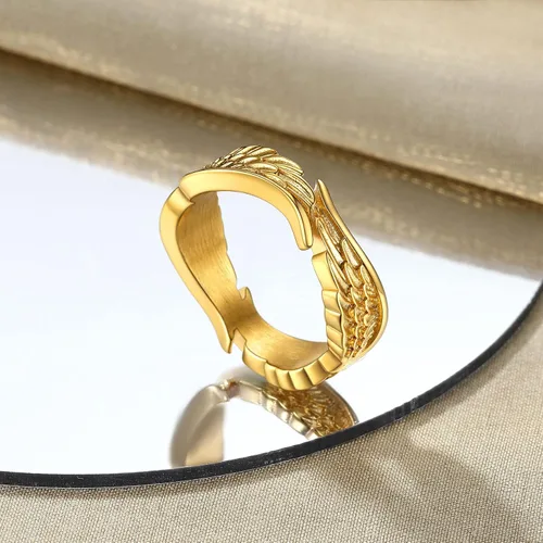 Vista 7 de Bestyle Anillos antiguos de alas de ángel para mujeres y hombres, anillos de banda de plumas de guardián, anillos de promesa para parejas amantes