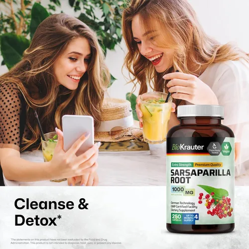 Vista 2 de BIO KRAUTER® Raíz de zarzaparrilla para apoyo hepático – Suplemento de hígado vegano y puro para limpiar 1000 mg por porción – Extracto natural
