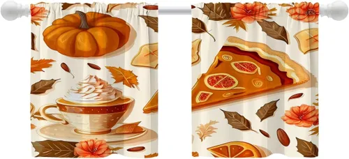 Vista 190 de Shrahala Beige and Orange Abstract Art Brushstrokes Blackout Curtain Tiers, Abstract Oil Paint Kitchen Valance Light Blocking Tier Drapes with Rod