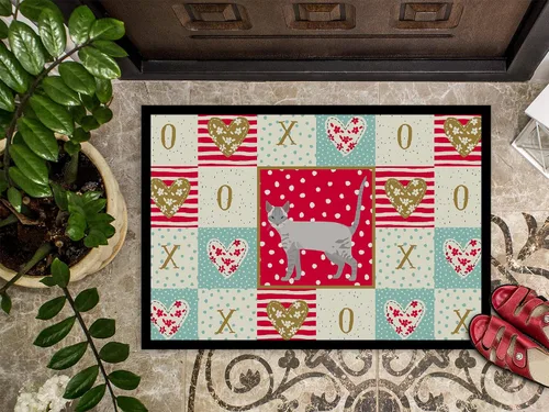 Vista 3 de Caroline's Treasures CK5661MAT Ojos Azules Cat Love Doormat 18x27, Red Front Door Mat Indoor Outdoor Rugs for Entryway, Non Slip Washable Low Pile