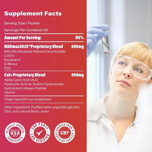Vista 4 de zooone - Suplemento NAD+ 30 piezas, Ribósido de Nicotinamida y Resveratrol Premium, Reparación del ADN y Envejecimiento Saludable, Suplemento NAD