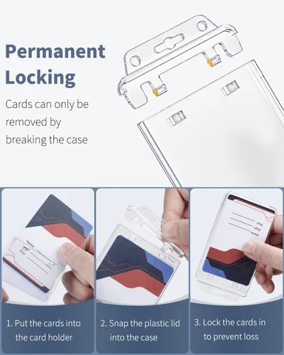 Vista 2 de Pawfly Paquete de 2 portatarjetas de identificación con bloqueo permanente para tarjetas de uso menos frecuente, estuche vertical de plástico duro