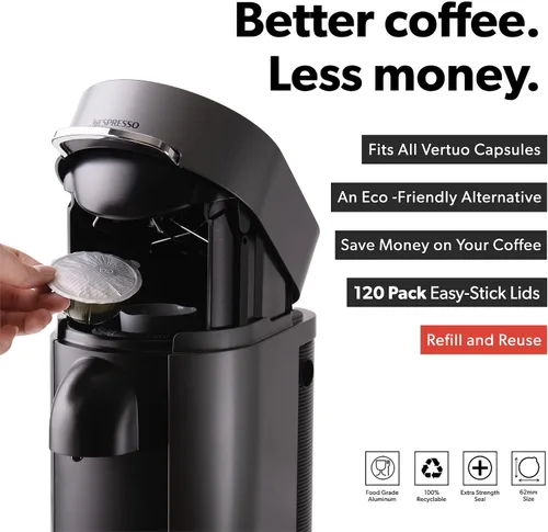 Vista 7 de di Oro Caffè - Tapas reutilizables para cápsulas de café compatibles con máquinas Nespresso VertuoLine para reutilizar cápsulas de café Vertuo