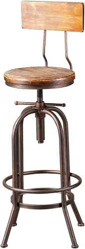 Vista 11 de Juego de 2 taburetes de bar industriales con respaldo de 26 a 32 pulgadas, altura de mostrador, taburete rústico ajustable para isla de cocina