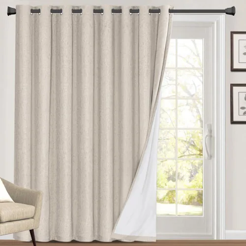 Vista 71 de Cortinas con textura de lino 100% opacas de 64 pulgadas de largo, juego de 2 paneles de cortinas de lino opacas con forro aislante térmico que Arena