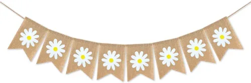Vista 7 de Cartel de arpillera de yute con temática de margaritas para decoración de fiesta de primer cumpleaños, decoración de fiesta de primavera, guirnalda
