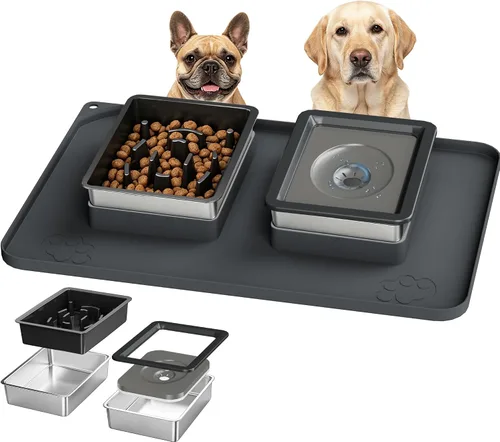 Vista 11 de UPSKY Juego de cuencos para perros PET, cuenco de agua y comida para perros Gris