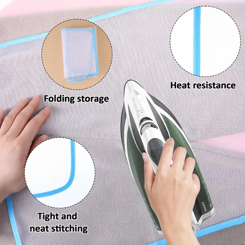Vista 10 de Paquete de 2 protectores de malla abrasiva para planchar, protector de planchado que ahorra quemadura, paño de planchado para proteger la ropa