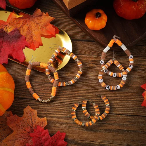 Vista 7 de Ferraycle Juego de 5700 cuentas de arcilla de otoño de Halloween, cuentas de arcilla de Navidad, kits de fabricación de joyas para pulseras, Naranja