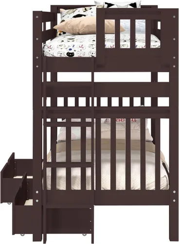 Vista 7 de Bedz King Literas altas de tamaño individual sobre individual, estilo Mission con escalera lateral y 2 cajones debajo de la cama, color cereza oscuro