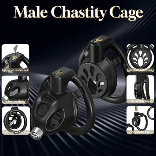Vista 2 de Jaula de Castidad Masculina Juguete Sexual para Hombres, FEELKIDA 2 Estilos Dispositivo de Castidad con Anillo de 3 Tamaños y Cerradura Invisible
