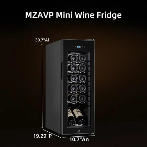 Vista 7 de Mini Refrigerador de Vino, Refrigerador Enfriador de Vino de 12 Botellas, Bodega de Vino Independiente para Vino Rojo y Blanco, Control