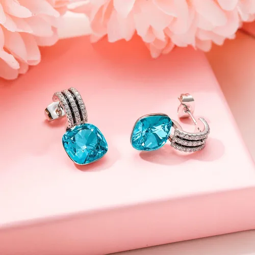 Vista 2 de GEMSME Bella - Aretes colgantes de cristal negroazul, chapados en oro de 18 quilates, hipoalergénicos, clásicos, cuadrados, de 0.394in, joyería
