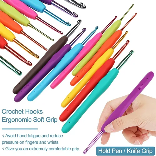 Vista 5 de Abizarch Kit de 59 piezas de ganchos de ganchillo para principiantes adultos, kit de inicio de tejer para adultos con mango ergonómico de agarre
