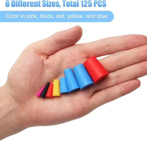 Vista 4 de 125 tapones de goma de silicona, tapones cónicos de goma de alta temperatura, 8 tamaños de 1/16 a 5/8 pulgadas para proteger tapones de agujeros