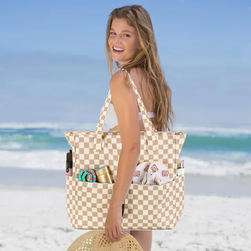 Vista 9 de Bluboon - Bolsa de playa impermeable para mujer, extra grande, con compartimento húmedo, para llevar de fin de semana, bolsa de piscina para viajes
