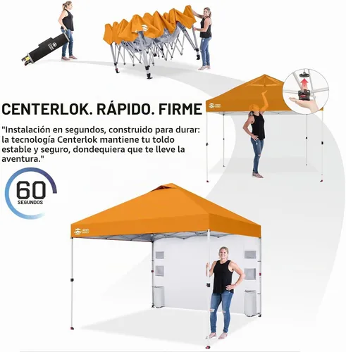 Vista 6 de CROWN SHADES Tienda de campaña desplegable de 10 x 10 con bolsillos Naranja